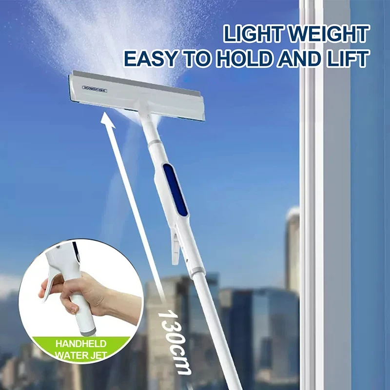(image for) 2 In 1 Spray Window Cleaner Window Squeegee With Spray Bottle 130cm Long Pole For Window Cleaning At Home And Glass Cleaning Outdoors